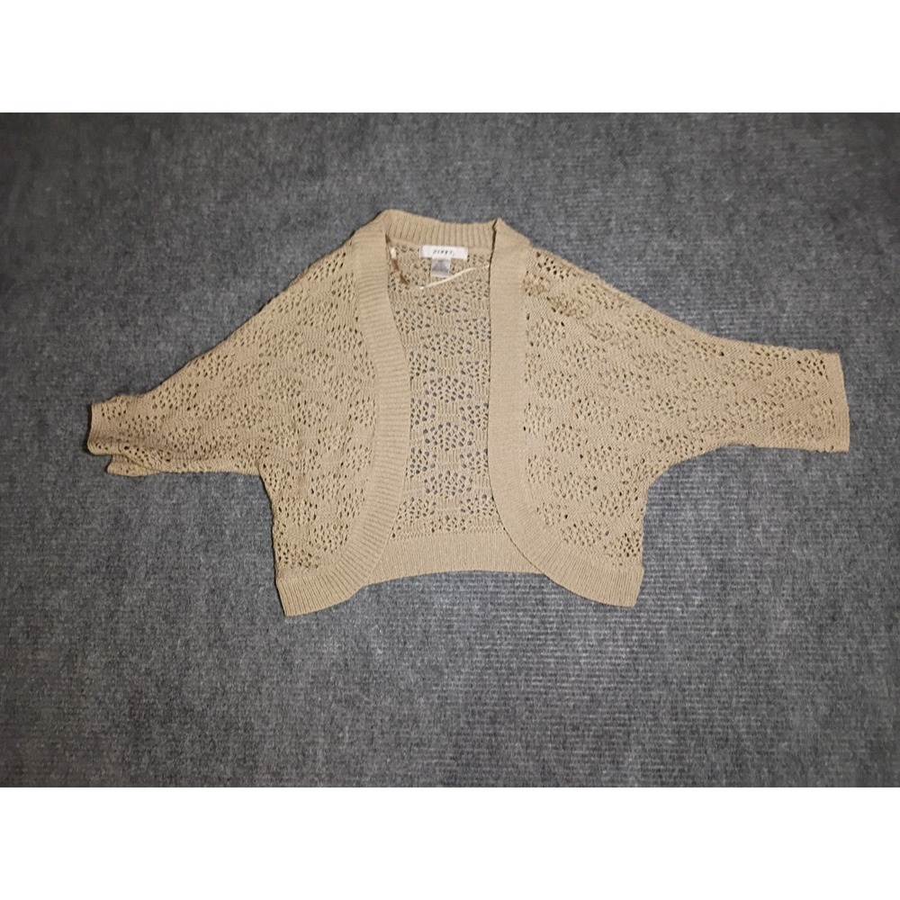 Jenny Women's Tan Open-Front Crochet Knit Cardigan Size Medium